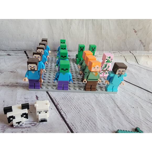 LEGO Minecraft Minifigure Lot 16 Complete 20 Extra Pieces Steve Creeper Pigs - Picture 3 of 9